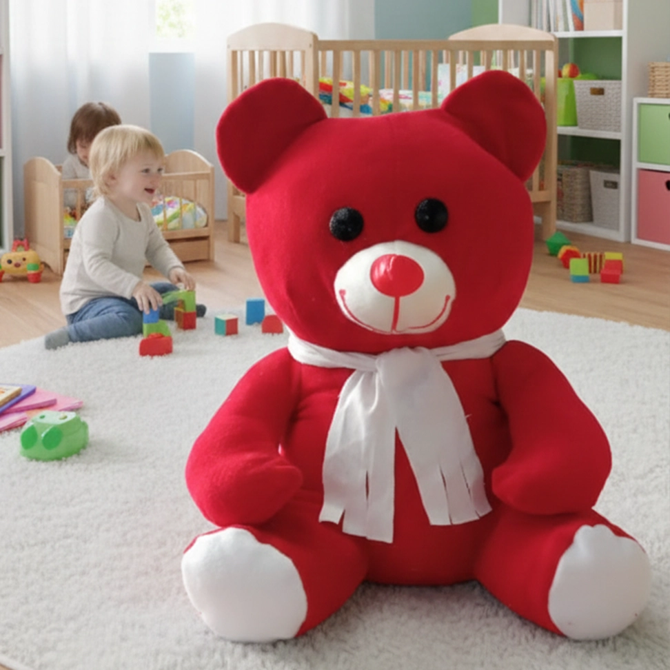 Beyaz Atkılı Kırmızı Oyuncak Ayıcık