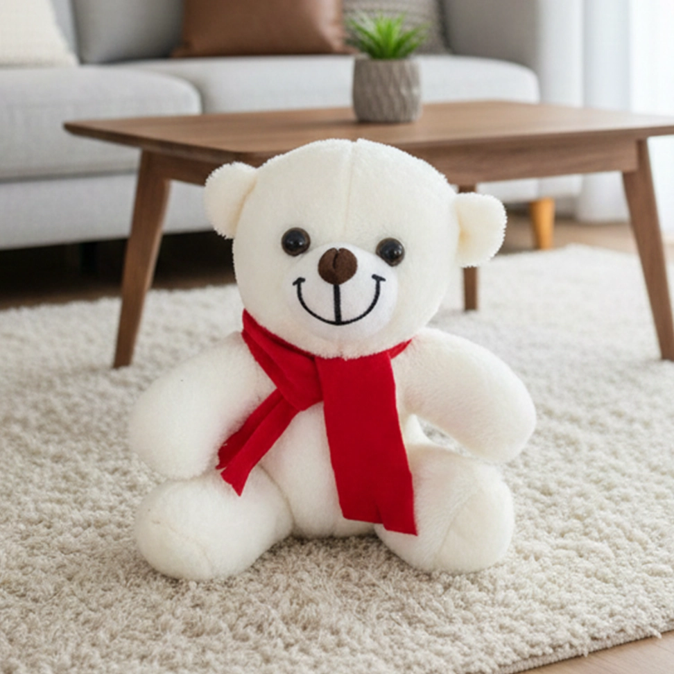 Kırmızı Atkılı Beyaz Oyuncak Ayıcık