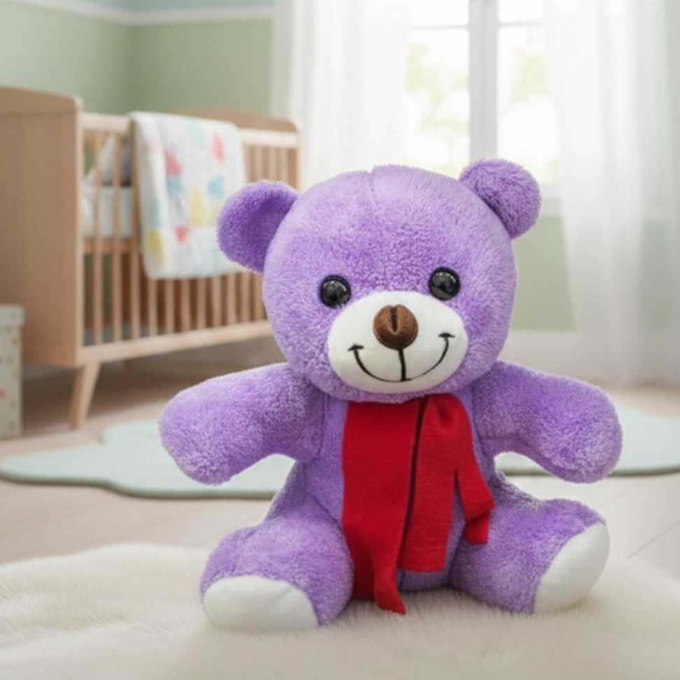 Kırmızı Atkılı Mor Oyuncak Ayıcık